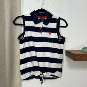 U.S. Polo Assn. - Women's Sleeveless Tie-up Polo - Navy & White Stripes Size: M